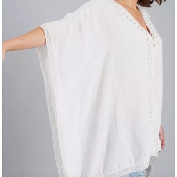 Bindya New York White Boho Top Caftan Swim Cover Pom Pom Crochet Lace One Size - Picture 4 of 8